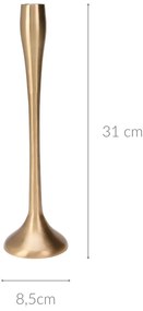 Złoty świecznik na jedną świecę, 8,5 x 31 cm