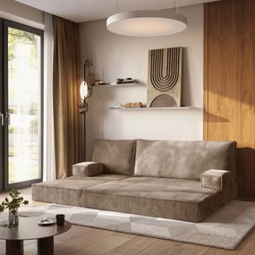Masseno Narożnik piankowy NOTIA z funkcją spania, Wygodny narożnik do salonu, Tkanina sztruksowa - Beżowy, POSO 02