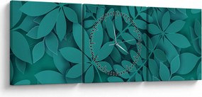 Obraz - Turkusowe liście (z zegarem) (90x30 cm)