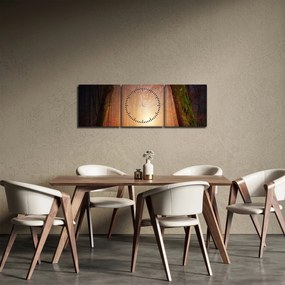 Obraz jesiennego lasu we mgle (z zegarem) (90x30 cm)