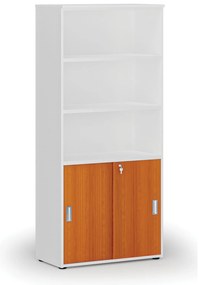 Szafa biurowa kombinowana PRIMO WHITE, drzwi przesuwne na 2 poziomach, 800 x 420 x 1781 mm, biały/wiśnia