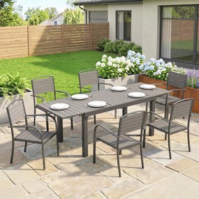 Outsunny Zestaw Mebli Ogrodowych 7-częściowy Z Rozkładanym Stołem i 6 Krzesłami, Design Lameli Drewna, Rama Aluminiowa | Aosom PL