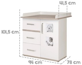 Biała wysoka komoda dziecięca w dekorze wiązu z przewijakiem 94x102 cm Moritz – Roba