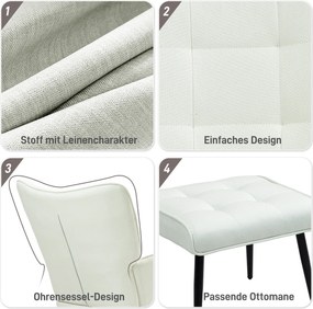 HOMCOM Fotel bujany z podnóżkiem, delikatny system bujania, imitacja lnu, 64 x 89 x 90 cm, kolor kremowy