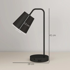 HOMCOM Zestaw lamp stołowych, 2 szt., Nowoczesne lampy z USB-A i USB-C do sypialni, salonu i biura, Czarny | Aosom PL