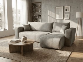 Jasnoszara rozkładana narożna sofa SORELA, dwustronna + 2 poduszki GRATIS