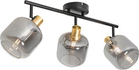 Plafon z reflektorami czarny z dymionym szkłem prostokątny 3-światła - Zuzanna