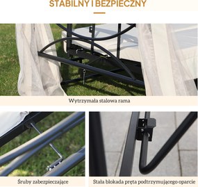 Outsunny huśtawka ogrodowa z dachem i ściankami bocznymi 3-osobowa beżowa przestronna 256x172x248cm | Aosom PL