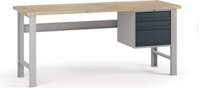 Stół warsztatowy G7, blat bukowy, 2000 x 800 x 840 mm, 1x kontener, 3x szuflada, grafitowy