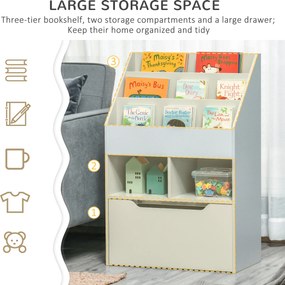 HOMCOM Regał Dziecięcy z Szufladą, Regał na Książki z Przegrodami, 60 x 29,9 x 90 cm, Szary