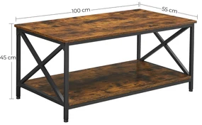 Stolik kawowy - LCT200B01V1, z półką, ciemne drewno, loftowy, 100 x 55 x 45 cm