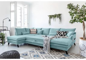 Jasnoniebieska rozkładana sofa w kształcie litery "U" Miuform Charming Charlie, lewostronna