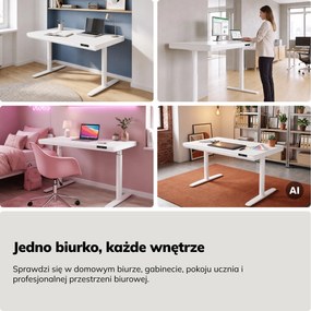 Biurko elektryczne sit-stand z szufladą i ładowarką bezprzewodową Qi białe, 1200 mm: ELLIS