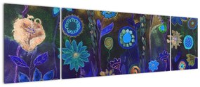 Obraz ciemnoniebieskich kwiatów (170x50 cm)