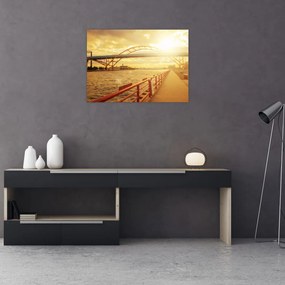 Obraz mostu z zachodem słońca (70x50 cm)