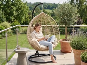 Wiszące krzesło KOKON ze stojakiem, beżowe