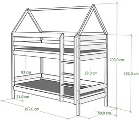 Różowe dziecięce łóżko piętrowe domek skandynawskie - Zuzu 3X 190x80 cm