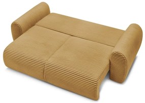 Musztardowa sztruksowa rozkładana sofa 257 cm Lucien – Bobochic Paris