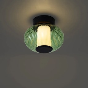 Designerska lampa sufitowa czarna 18 cm z zielonym szkłem ze ściemnialną 3-stopniowo diodą LED - Margherite