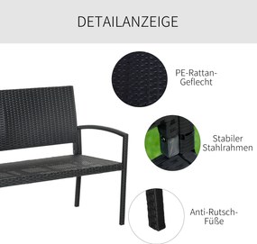 Outsunny ŁAWKA OGRODOWA RATTANOWA 2- OSOBOWA czarna