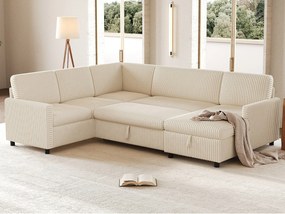 Nowoczesna narożna sofa w kształcie U - z miejscem do przechowywania - sofa rozkładana - welur sztruksowy - Beżowy