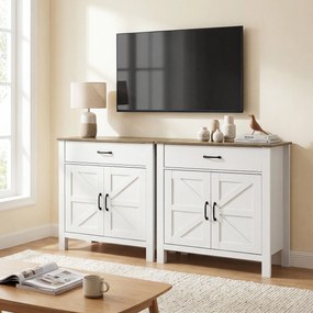 HOMCOM Komoda bufet w stylu wiejskim, szafka kuchenna z przesuwnymi drzwiami i regulowaną półką, biała | Aosom PL