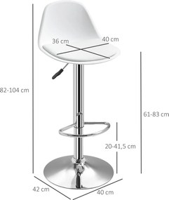 HOMCOM Zestaw 2 hokerów nowoczesne krzesła barowe do 120 kg białe stylowe siedziska | Aosom PL