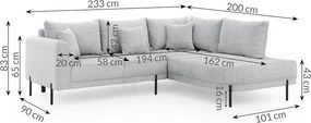 Jasnoszary narożnik z tkaniny szenilowej (prawostronny/w kształcie litery L) Mauris – Ropez