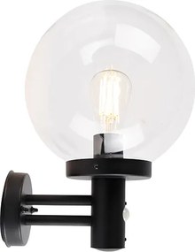 Lampa ścienna zewnętrzna czarna z przezroczystym szkłem w tym czujnik ruchu - Sfera