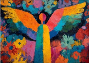 Obraz na szkle - Abstrakcyjny anioł z kwiatami (70x50 cm)