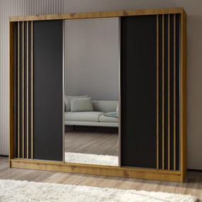 Szafa Przesuwna NELVIA 240 cm z Lustrem Szafa Trzydrzwiowa Dąb artisan