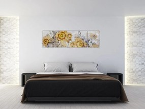 Obraz - Słoneczniki na ścianie (170x50 cm)