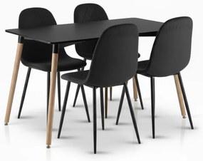 Zestaw jadalniany 1 + 4, czarny stół ADRIA 120x80 cm + czarne aksamitowe krzesło ASTI z czarnymi nogami