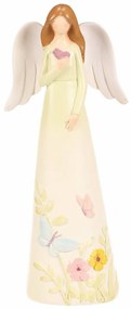 Dekoracja figurka kwiatowy anioł, żółta, 9 x 6 x21, żywica poliestrowa