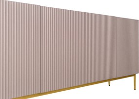 Komoda Nicole 200 cm czterodrzwiowa z ryflowanym frontem - antyczny róż / złote nóżki - Limitowana oferta