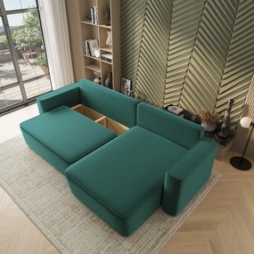 Masseno Narożnik BELARO z funkcją spania i pojemnikiem na pościel Narozniki L, Rozkładana sofa - Lazurowy, CASTEL 75