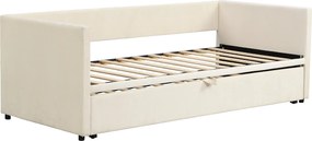 Rozkładana sofa z weluru 90/180x200cm - z wsuwanym łóżkiem - z stelażem lamelowym - Beżowy