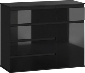 HOMCOM Nowoczesny sideboard, szafka do przechowywania z 5 szufladami, regulowaną półką, drzwiami z cichym domykiem, czarny połysk | Aosom PL