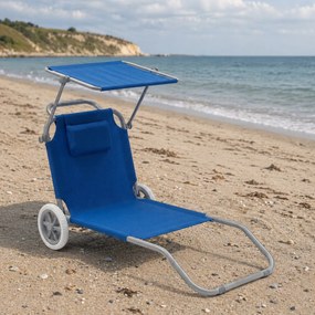 Leżak plażowy Solmare z daszkiem i kołami - składany leżak ogrodowy, niebieski