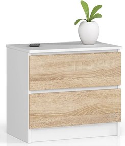 Szafka nocna AKORD K60 Biała 60 cm 2 szuflady kolor Dąb Sonoma mat 60x40x55 cm