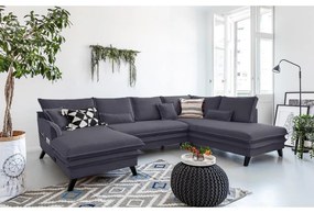 Antracytowa rozkładana sofa w kształcie litery "U" Miuform Charming Charlie, prawostronna