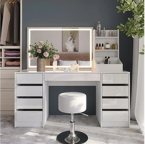 Stół do toalety biały/biały wysoki połysk 158.2x50.1x76 sherry