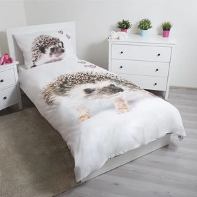 Biało-brązowa bawełniana pościel dziecięca jednoosobowa 140x200 cm Hedgehog – Jerry Fabrics