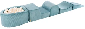 Aesthetic Piankowy Zestaw Do Zabawy Z Suchym Basenem 57x45x30cm/100 Piłek 7cm, Plac Zabaw Dla Dziecka, 5 Elementów, Sztruksowy, Turkusowy, Piłki: Biała Perła - Meowbaby®