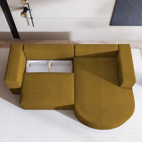 Masseno Narożnik SORELA z funkcją spania i pojemnikiem na pościel Narozniki L, Rozkładana sofa - Żółty, POSO 01