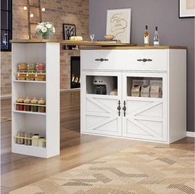 Obrotowa komoda z 1 szufladą, 2 drzwiami i półkami, biała - do jadalni i salonu