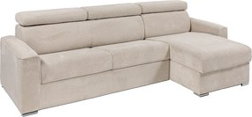 Kanapa narożna dwustronna rozkładana typu express z beżowego sztruksu - Miejsce do spania z szerokimi listewkami 140 cm - Materac 18 cm - VIZIR