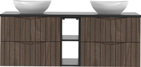 Zestaw Łazienkowy 140cm Szafka z Blatem Regał Umywalka Ryflowane Fronty Dąb Orzech Stella