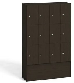 Drewniana szafka skrytkowa, 12 schowków, 1700 x 1200 x 420 mm, zamek cylindryczny, wenge