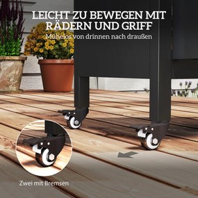 Outsunny Wózek Grillowy 3-Poziomy z Powierzchnią Roboczą Szafką Haczykami i Kołami 116x50x93cm Czarny